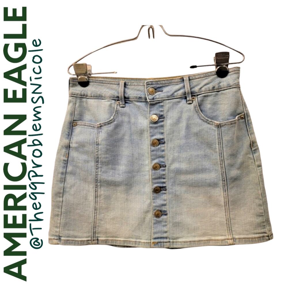 American Eagle High Waist A-Line Denim Skirt Light Wash